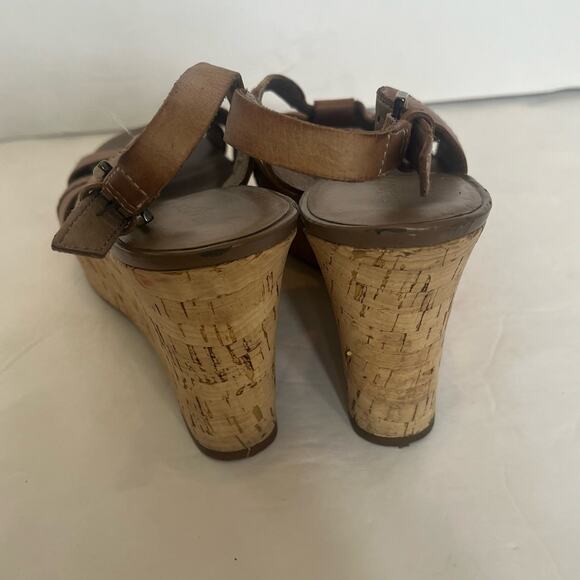 Franco Sarto Cadmus Size 9M Brown Sling Back Wedge Cork Heel Shoes Sandals - Picture 3 of 6